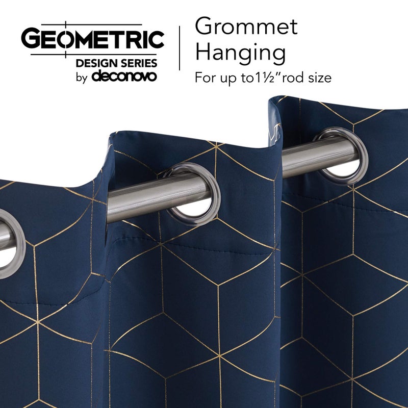 Deconovo Grommet Blackout Curtains, Room Darkening Gold Diamond Drapes, 2 Panels, Navy Blue, 52W x 63L Inch, for Bedroom and Living Room - Image 5